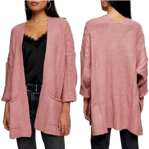 pink longline cardigan